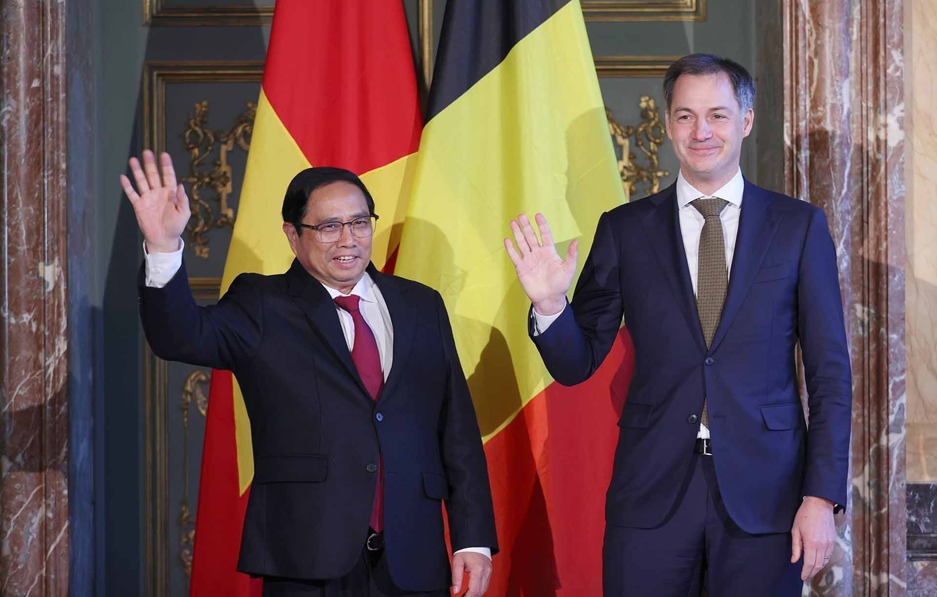 Thủ tướng Chính phủ Phạm Minh Chính và Thủ tướng Vương quốc Bỉ Alexander De Croo. (Nguồn: TTXVN) Thủ tướng Chính phủ Phạm Minh Chính và Thủ tướng Vương quốc Bỉ Alexander De Croo. (Nguồn: TTXVN)