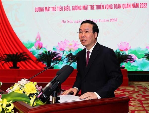 President Vo Van Thuong attends ceremony to honor outstanding military youths