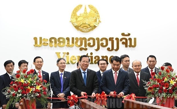 Participants at the ceremony to inaugurate an online meeting room project which was funded by the Ho Chi Minh City People’s Committee. (Photo: VNA)