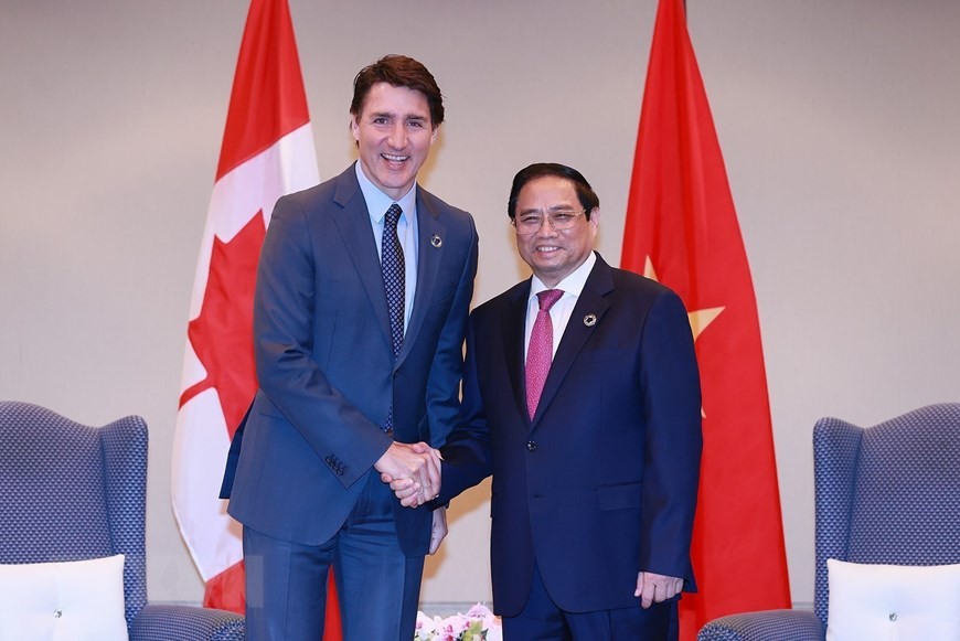 Thủ tướng Chính phủ Phạm Minh Chính gặp lãnh đạo các nước và tổ chức quốc tế tại Hội nghị Thượng đỉnh G7 mở rộng. (Nguồn: TTXVN)