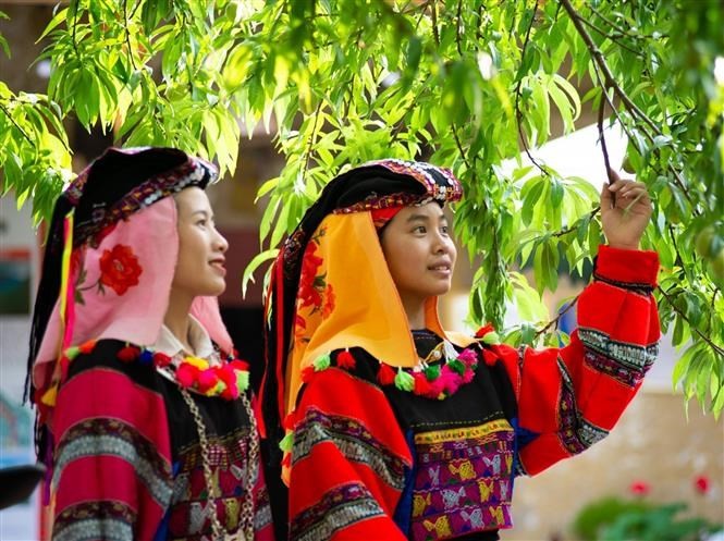 The Black Lo Lo ethnic minority people use pieces of coloured fabric to decorate their costumes. (Photo: VNA)