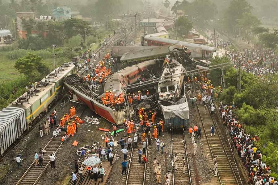 A rescue and search operation being conduted after the accident involving three trains that claimed at least 288 people and left 1,000 others injured, in Balasore district on Saturday.. (Photo: PTI)