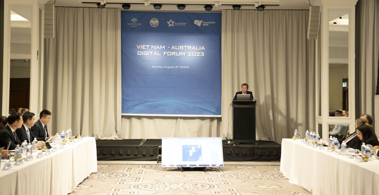 Ông Nguyễn Đăng Thắng, Tổng Lãnh sự Việt Nam tại bang News South Wales, bang Queensland và bang Nam Australia phát biểu tại Diễn đàn số Việt Nam-Australia 2023 ngày 4/8. (Nguồn: TTXVN)