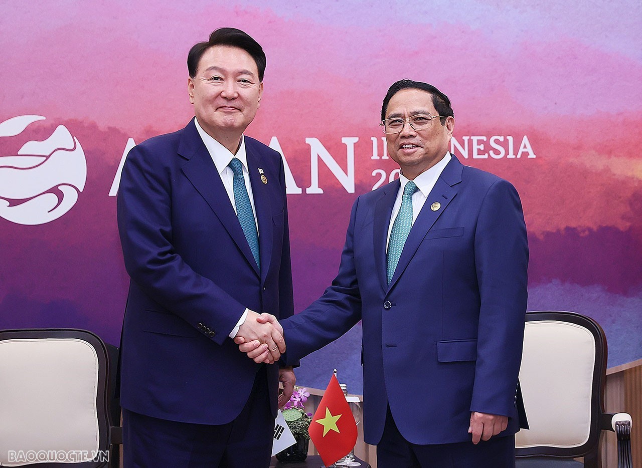 Ngày 6/9, Thủ tướng Chính phủ Phạm Minh Chính đã hội kiến với Tổng thống Hàn Quốc Yoon Suk Yeol nhân dịp dự Hội nghị Cấp cao ASEAN-43 và các hội nghị liên quan tại Jakarta, Indonesia. (Ảnh: Anh Sơn)