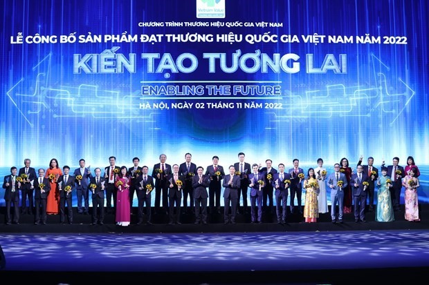 Lễ công bố sản phẩm đạt Thương hiệu quốc gia Việt Nam là dịp ghi nhận và vinh danh các sản phẩm có chất lượng hàng đầu, có hàm lượng khoa học công nghệ cao, có uy tín trên thị trường. (Ảnh: Vietnam+)