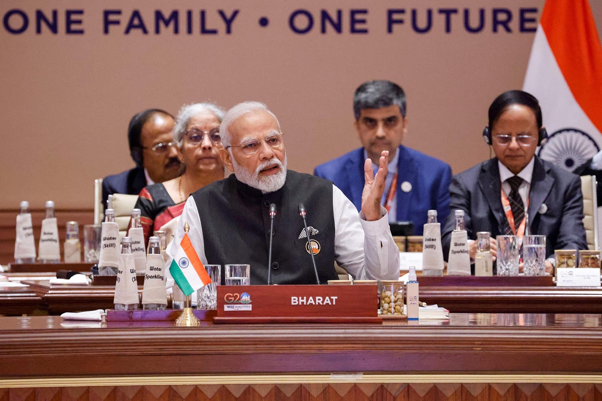 Thủ tướng Ấn Độ Narendra Modi phát biểu tại Hội nghị thượng đỉnh G20 tại New Delhi ngày 9-10/9. (Nguồn: AFP)