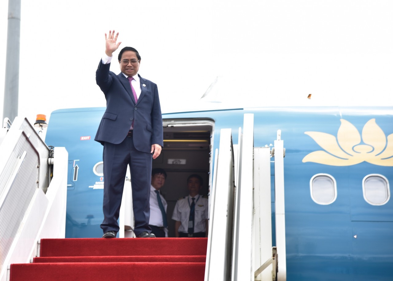 (09.17) Thủ tướng Chính phủ Phạm Minh Chính kết thúc chuyến thăm Trung Quốc. (Ảnh: TTXVN)