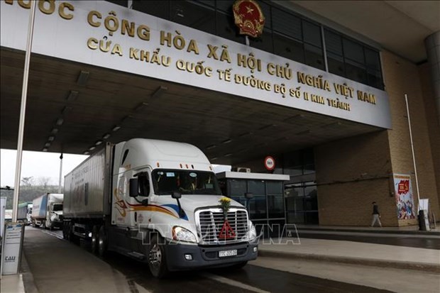 Trucks carrying Vietnamese fruits to China (Photo: VNA)