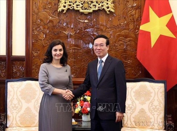 President Vo Van Thuong (R) receives outgoing Bulgarian Ambassador to Vietnam Marinela Petkova on June 9, 2023. 