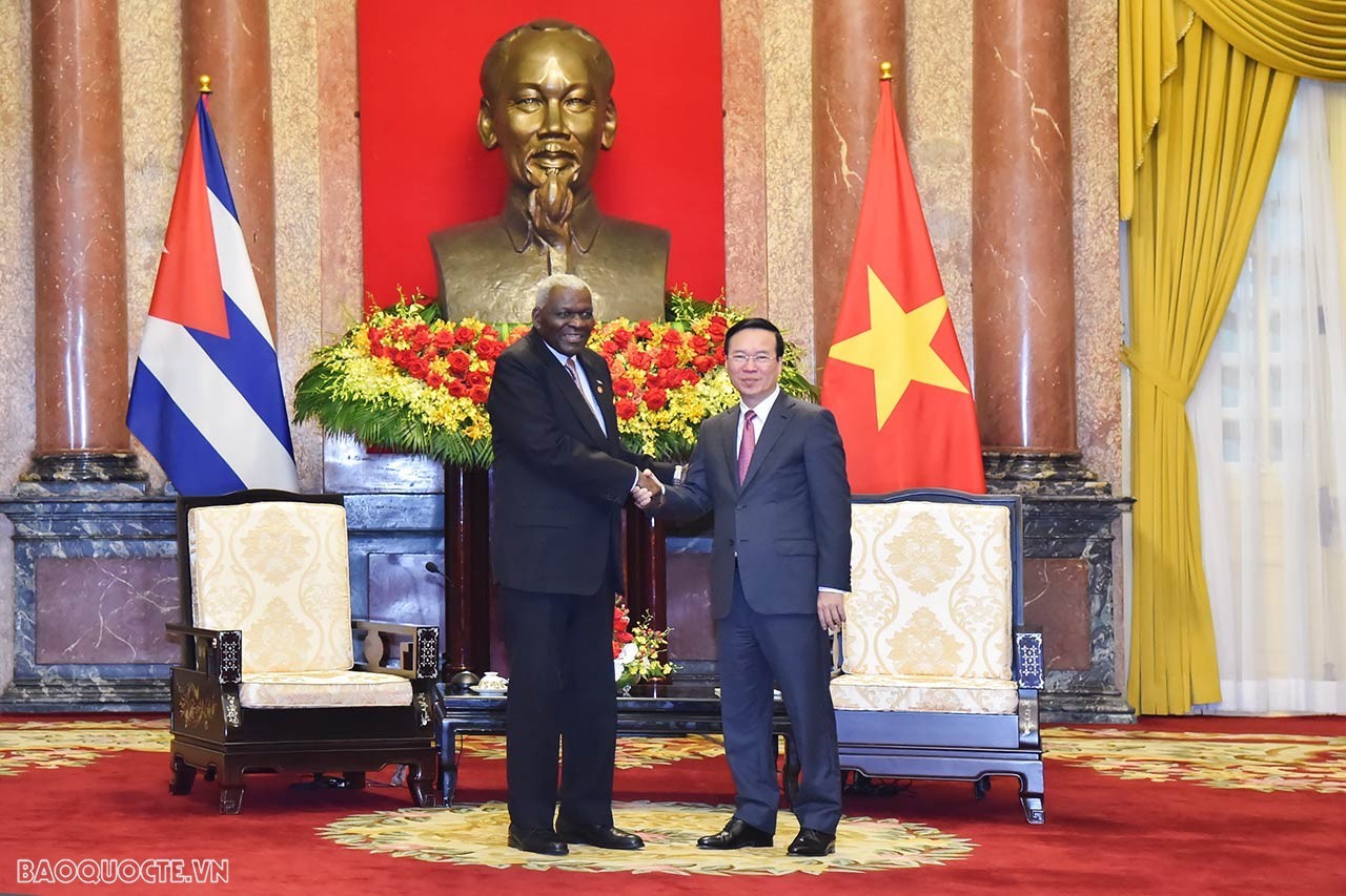 Chủ tịch nước V&otilde; Văn Thưởng tiếp Chủ tịch Quốc hội Cuba Esteban Lazo Hern&aacute;ndez. (Ảnh: Anh Sơn)