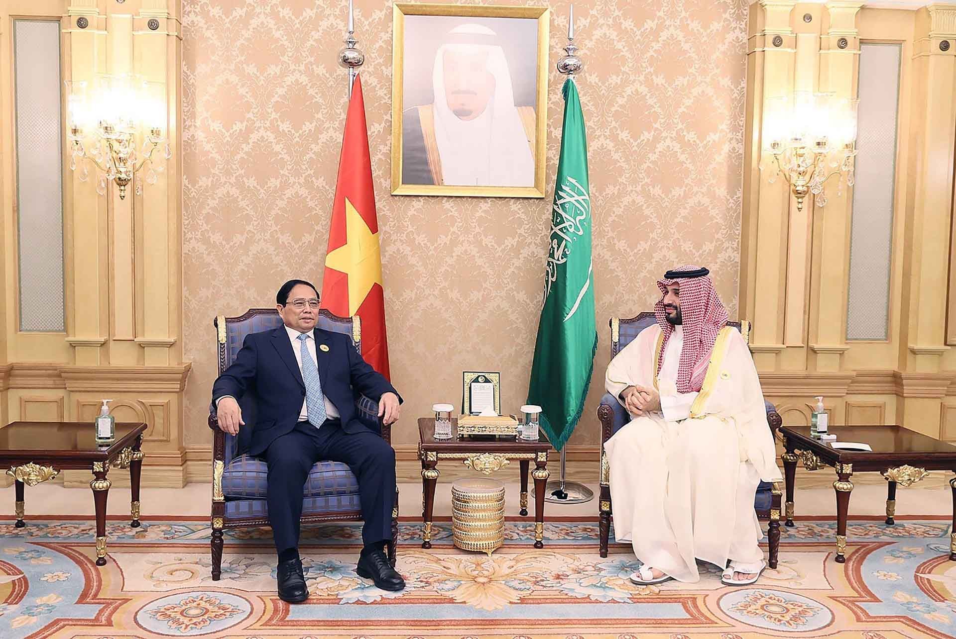 Thủ tướng Phạm Minh Ch&iacute;nh hội đ&agrave;m với Thủ tướng, Th&aacute;i tử Saudi Arabia Mohammad bin Salman. (Nguồn: VGP)