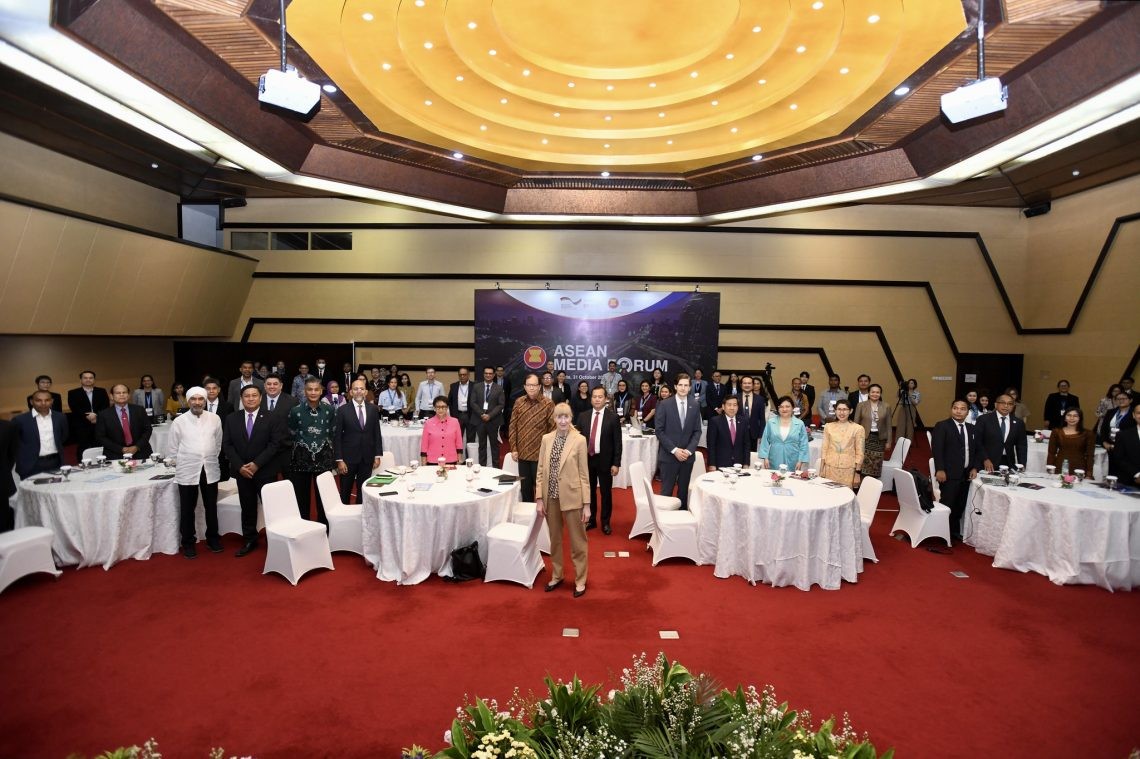 Các đại biểu tham dự Diễn đàn Truyền thông ASEAN (AMF) lần thứ 7 tại trụ sở Ban Thư ký ASEAN ở thủ đô Jakarta của Indonesia. (Nguồn: Ban thư ký ASEAN)