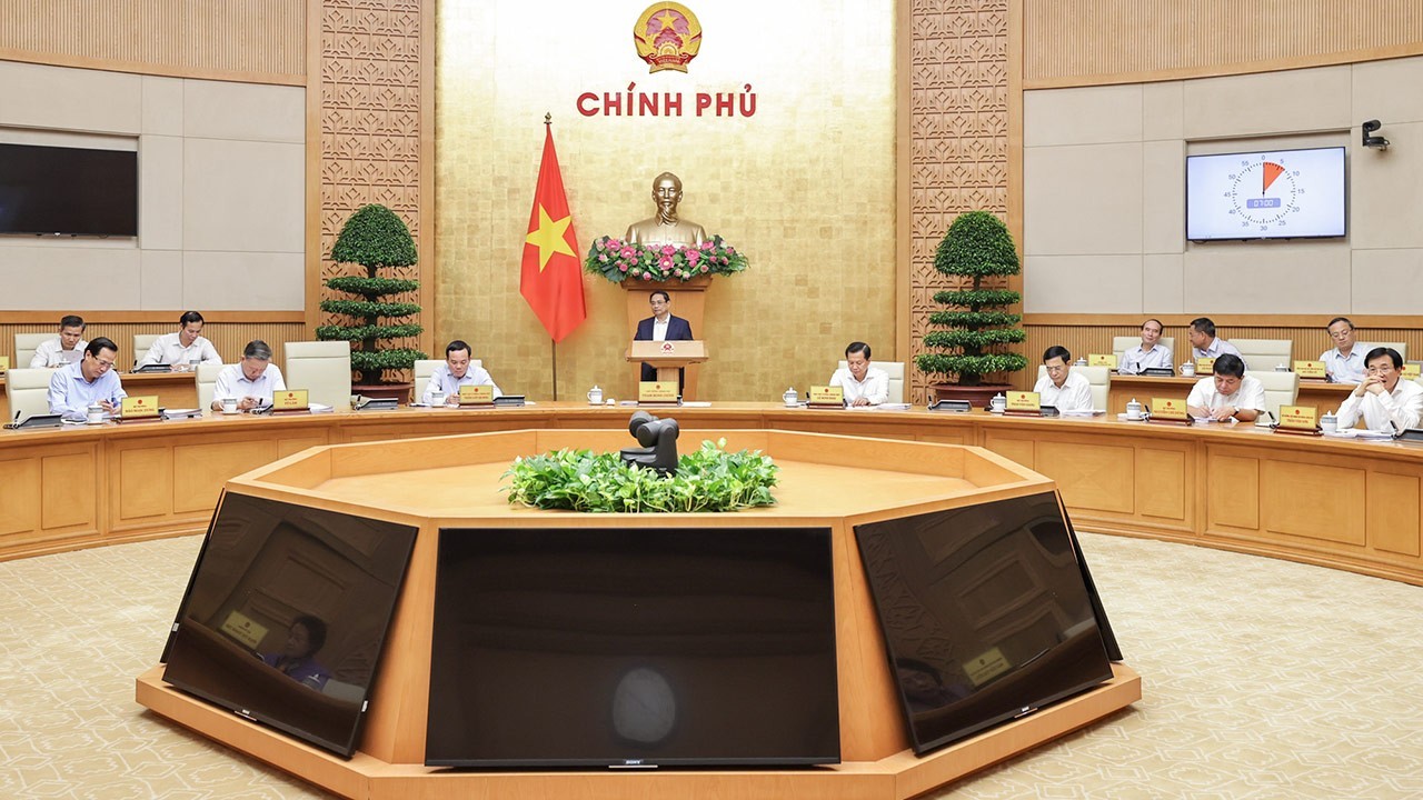 Prime Minister Pham Minh Chinh speaks at the meeting.(Source: VGP News)