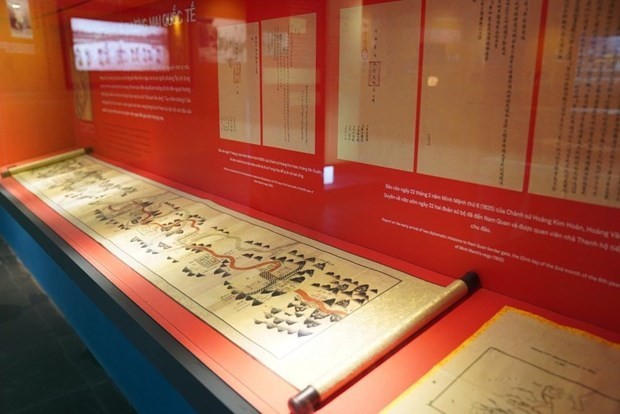 Nguyen Dynasty documents being displayed in Hanoi. (Photo: VNA)