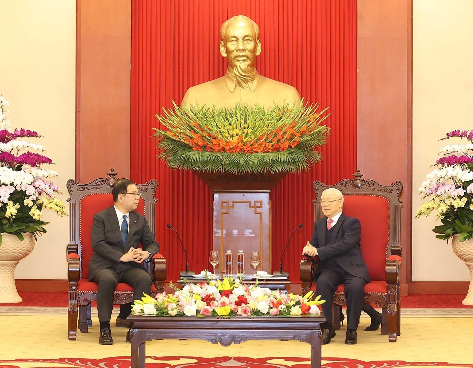Tổng Bí thư Nguyễn Phú Trọng tiếp đồng chí Shii Kazuo, Chủ tịch Đoàn Chủ tịch Ban Chấp hành Trung ương Đảng Cộng sản Nhật Bản sang thăm và làm việc tại Việt Nam. (Nguồn: TTXVN)