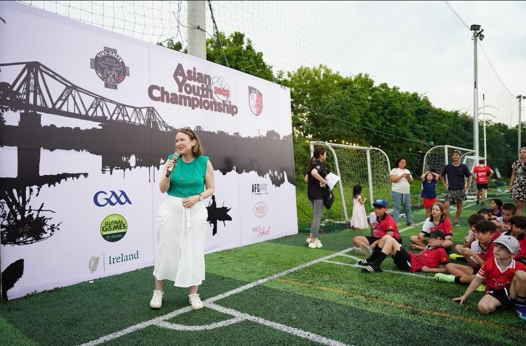 Ambassador of Ireland to Vietnam Deirdre Ní Fhallúin Speaking at the Gaelic Athletic Association (GAA) Asian Youth Championship in Hanoi in November 2023 Ambassador of Ireland to Vietnam Deirdre Ní Fhallúin Speaking at the Gaelic Athletic Association (GAA) Asian Youth Championship in Hanoi in November 2023