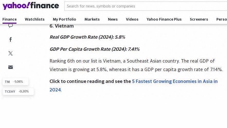 Bài viết đăng tải trên trang mạng https://finance.yahoo.com/ ngày 4/4. (Ảnh chụp màn hình)