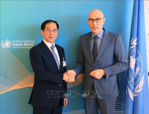 Foreign Minister Bui Thanh Son and United Nations High Commissioner for Human Rights Volker Turk. (Source: VNA)