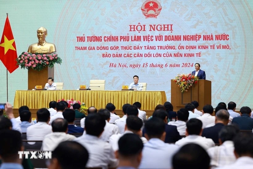 Thủ tướng Phạm Minh Chính phát biểu tại Hội nghị Thủ tướng Chính phủ làm việc với doanh nghiệp Nhà nước. (Ảnh: Dương Giang/TTXVN) Thủ tướng Phạm Minh Chính phát biểu tại Hội nghị Thủ tướng Chính phủ làm việc với doanh nghiệp Nhà nước. (Ảnh: Dương Giang/TTXVN)
