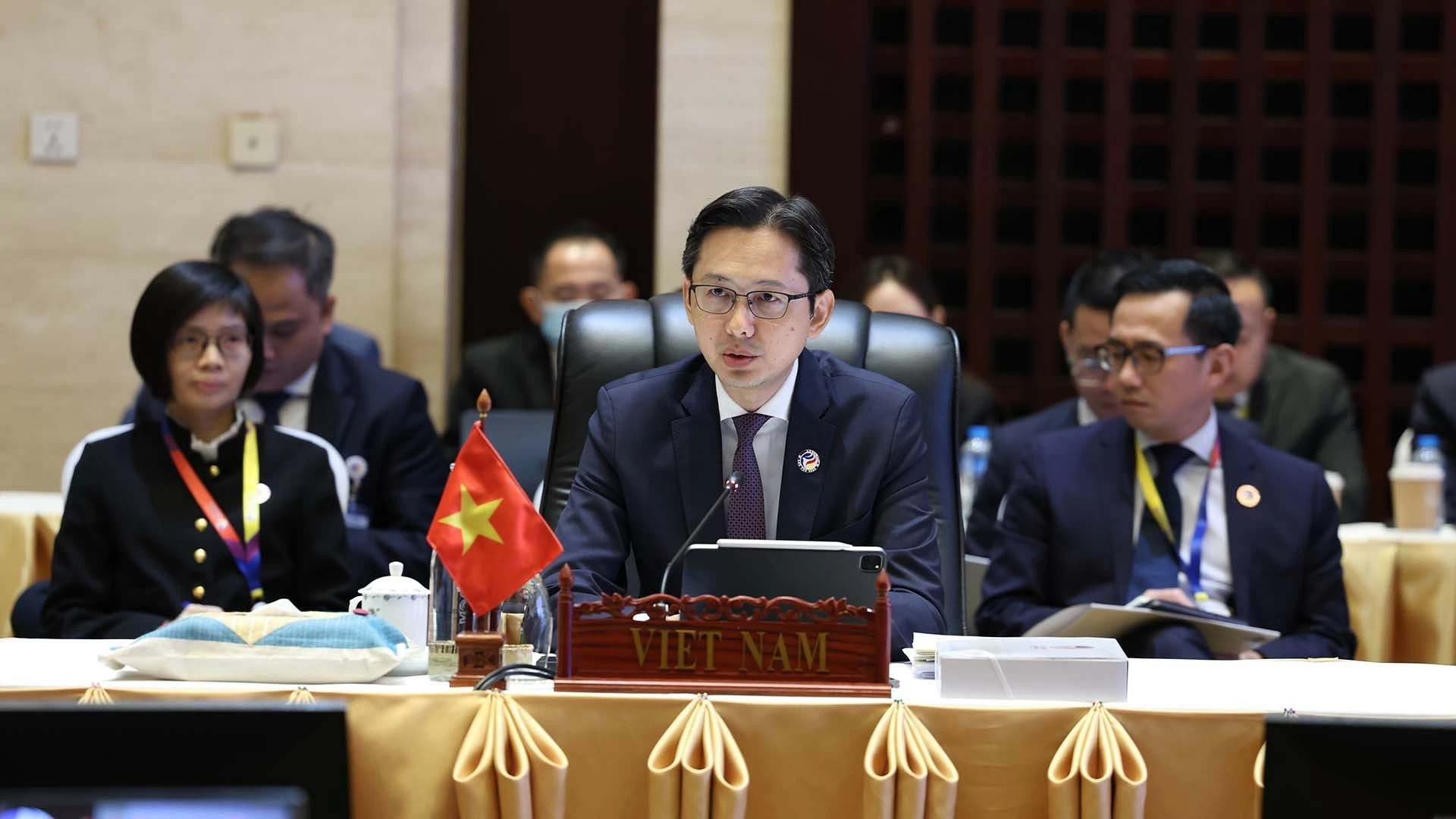 Được sự ủy quyền của Bộ trưởng Ngoại giao Bùi Thanh Sơn, Thứ trưởng Bộ Ngoại giao Đỗ Hùng Việt, Trưởng SOM ASEAN của Việt Nam, dẫn đầu đoàn Việt Nam tham dự Hội nghị. Được sự ủy quyền của Bộ trưởng Ngoại giao Bùi Thanh Sơn, Thứ trưởng Bộ Ngoại giao Đỗ Hùng Việt, Trưởng SOM ASEAN của Việt Nam, dẫn đầu đoàn Việt Nam tham dự Hội nghị.