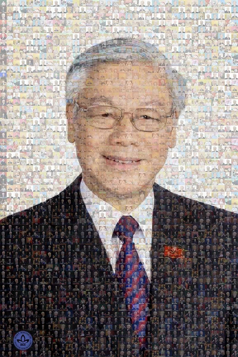 The glass portrait of General Secretary Nguyen Phu Trong is assembled from thousands of small photos through the ages. The glass portrait of General Secretary Nguyen Phu Trong is assembled from thousands of small photos through the ages.