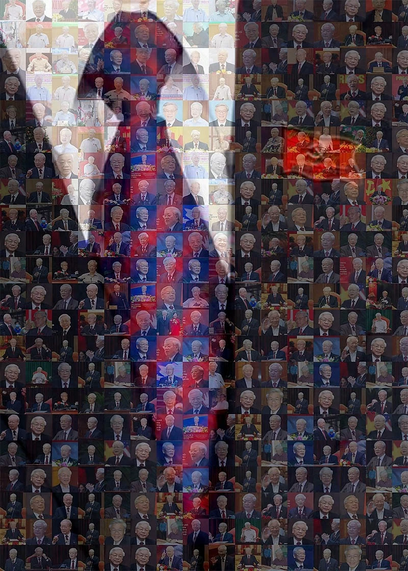 When taking a closer look at this portrait, you will see thousands of moments of General Secretary Nguyen Phu Trong's activities through the ages. When taking a closer look at this portrait, you will see thousands of moments of General Secretary Nguyen Phu Trong's activities through the ages.