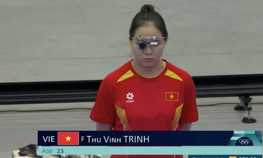 VĐV Trịnh Thu Vinh nỗ lực thi đấu tại Olympic Paris 2024. (Nguồn: Olympics) VĐV Trịnh Thu Vinh nỗ lực thi đấu tại Olympic Paris 2024. (Nguồn: Olympics)