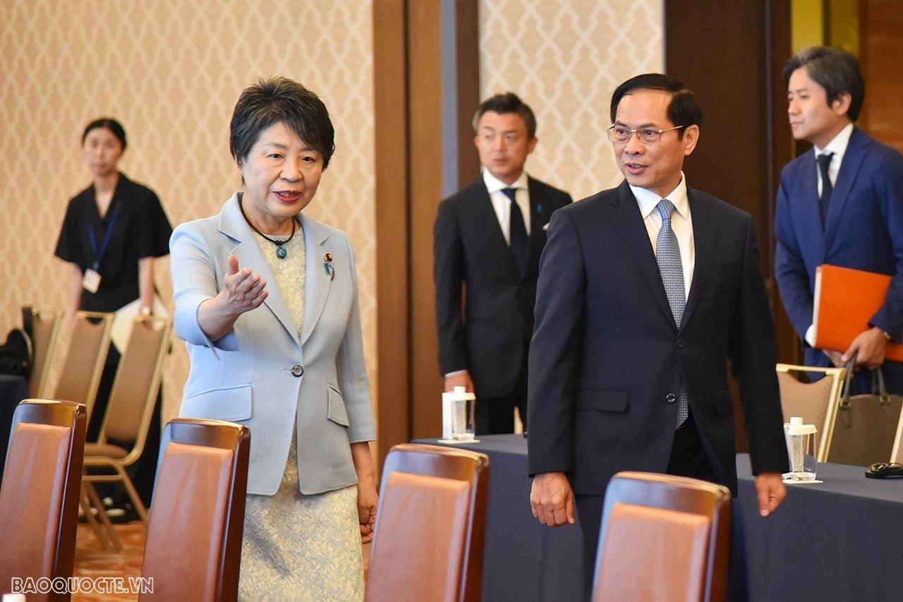 Japanese FM Kamikawa Yoko welcomed FM Bui Thanh Son in Tokyo Japanese FM Kamikawa Yoko welcomed FM Bui Thanh Son in Tokyo
