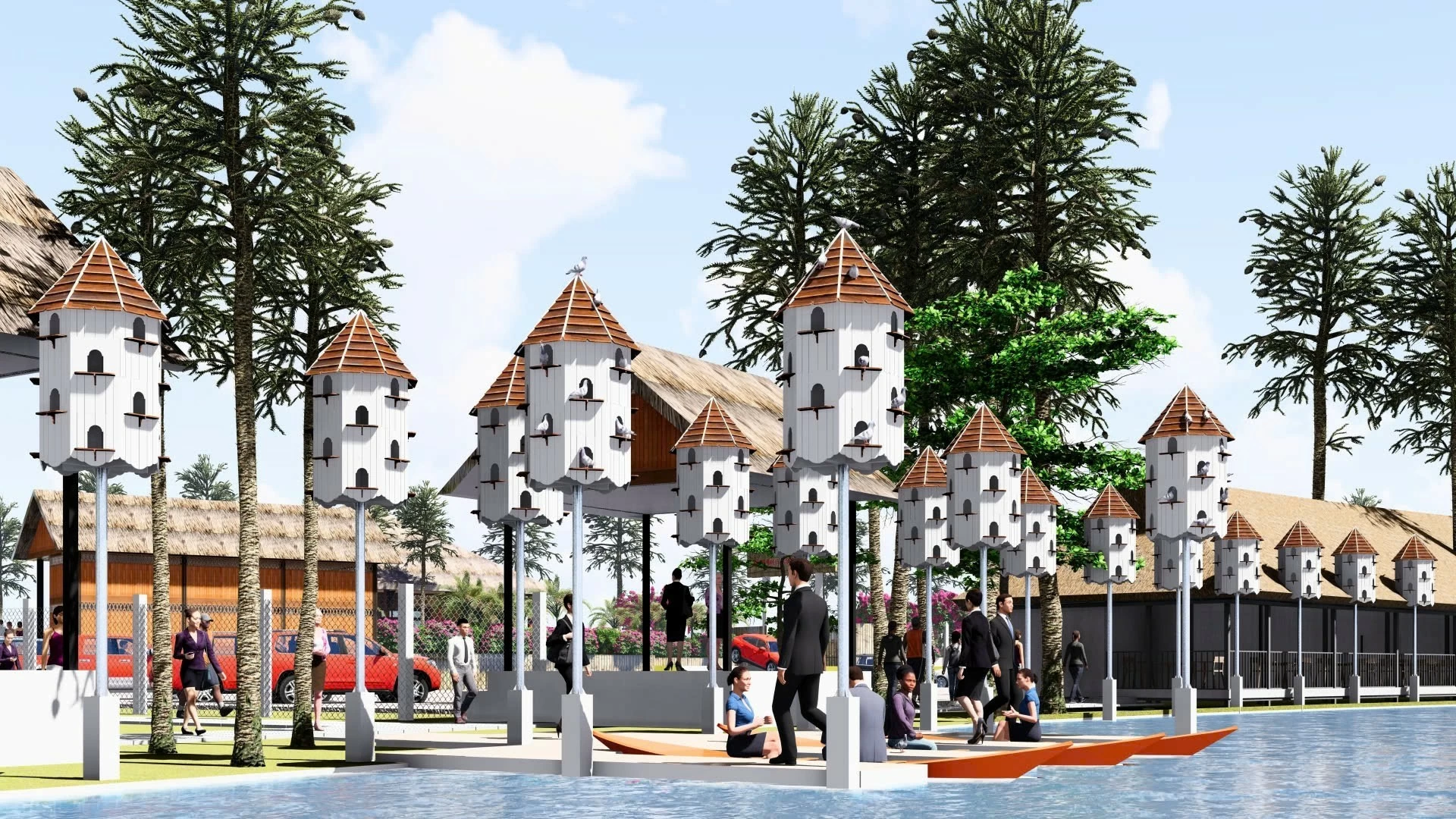 Visual chuỗi lâu đài bồ câu trắng tinh khôi giữa màu xanh sinh thái Visual chuỗi lâu đài bồ câu trắng tinh khôi giữa màu xanh sinh thái