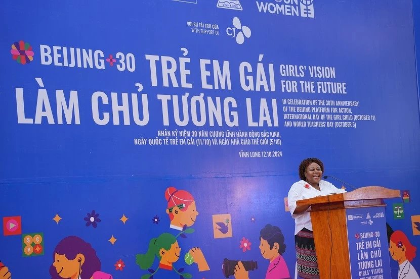 Bà Caroline Nyamayemombe, Trưởng đại diện UN Women tại Việt Nam, phát biểu tại sự kiện. (Nguồn: UN Women) Bà Caroline Nyamayemombe, Trưởng đại diện UN Women tại Việt Nam, phát biểu tại sự kiện. (Nguồn: UN Women)
