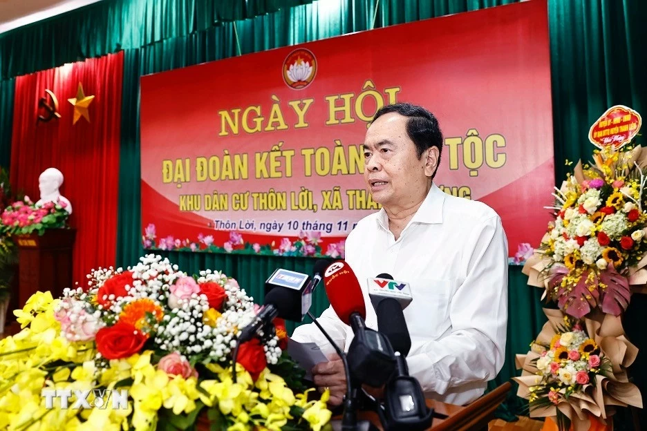 Chủ tịch Quốc hội Trần Thanh Mẫn phát biểu tại buổi lễ. (Nguồn: TTXVN) Chủ tịch Quốc hội Trần Thanh Mẫn phát biểu tại buổi lễ. (Nguồn: TTXVN)