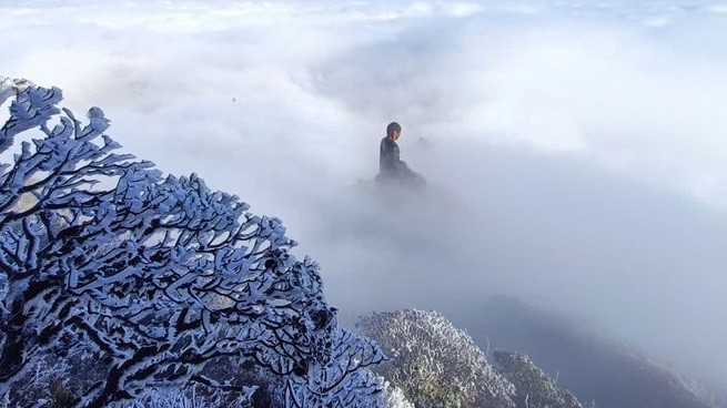 Mount. Fansipan coated in frost in first days of New year
