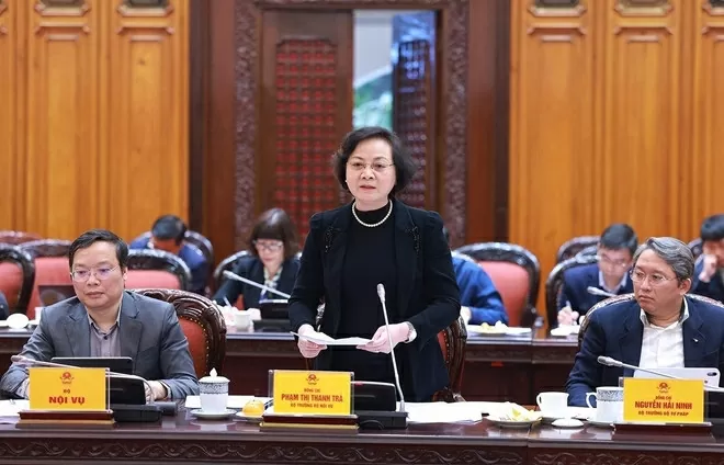 Bộ trưởng Bộ Nội vụ Phạm Thị Thanh Trà phát biểu tại Phiên họp lần thứ 7 Ban Chỉ đạo tinh gọn bộ máy của Chính phủ. (Nguồn: TTXVN) Bộ trưởng Bộ Nội vụ Phạm Thị Thanh Trà phát biểu tại Phiên họp lần thứ 7 Ban Chỉ đạo tinh gọn bộ máy của Chính phủ. (Nguồn: TTXVN)