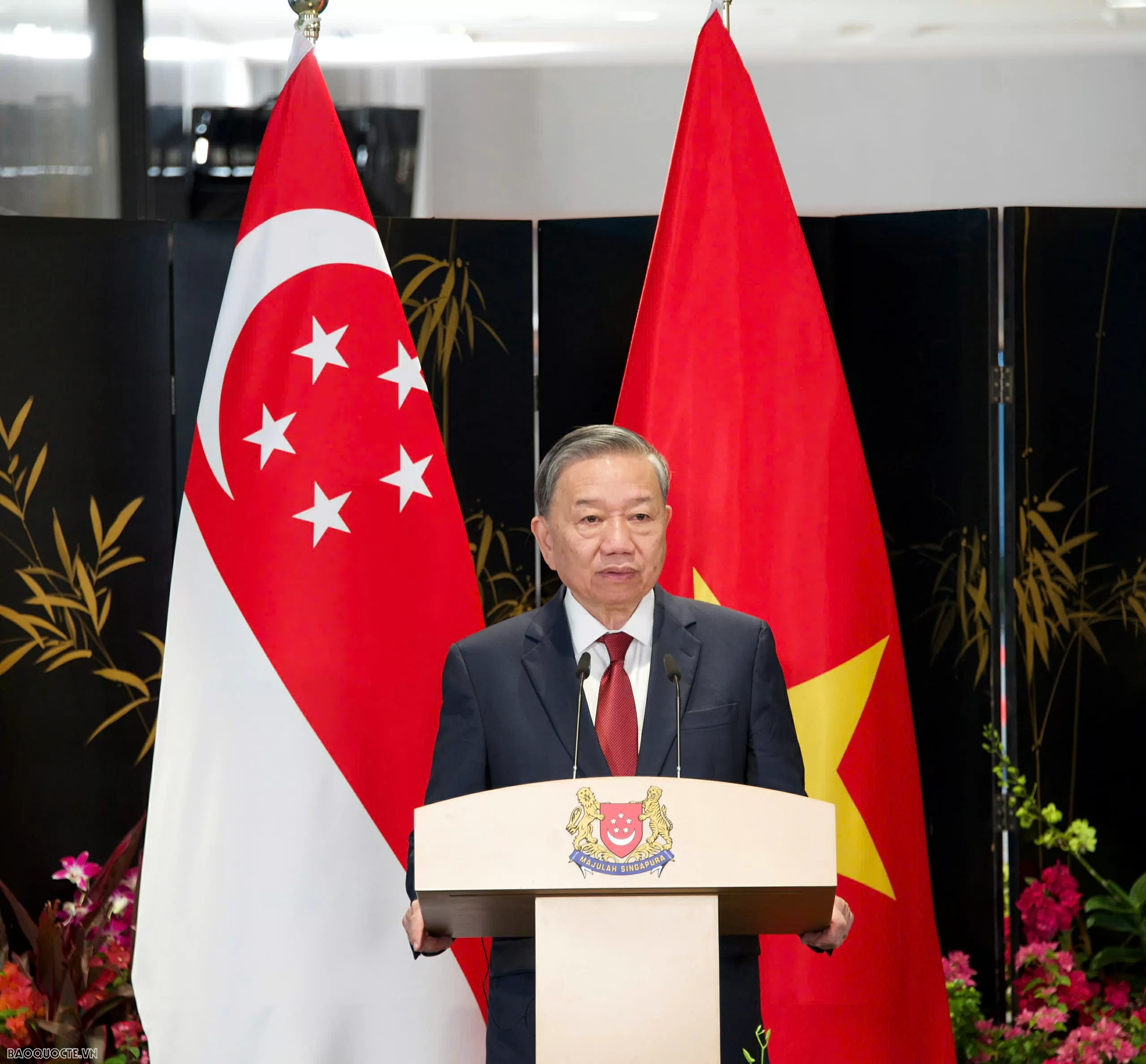 Vietnam, Singapore leaders hold press briefing on outcomes of talks