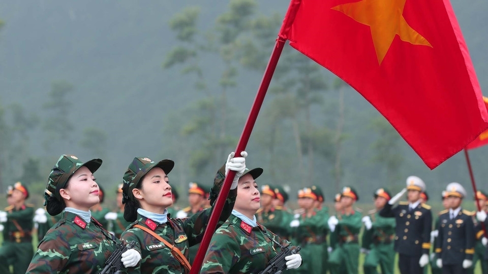 Military parade rehearsal for 50th anniversary of National Reunification