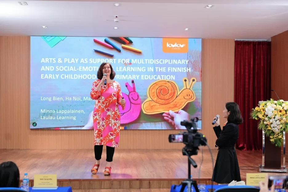 Ms. Minna Lappalainen shared about the benefits of integrating music and art into teaching, highlighting their positive impact on children's development.