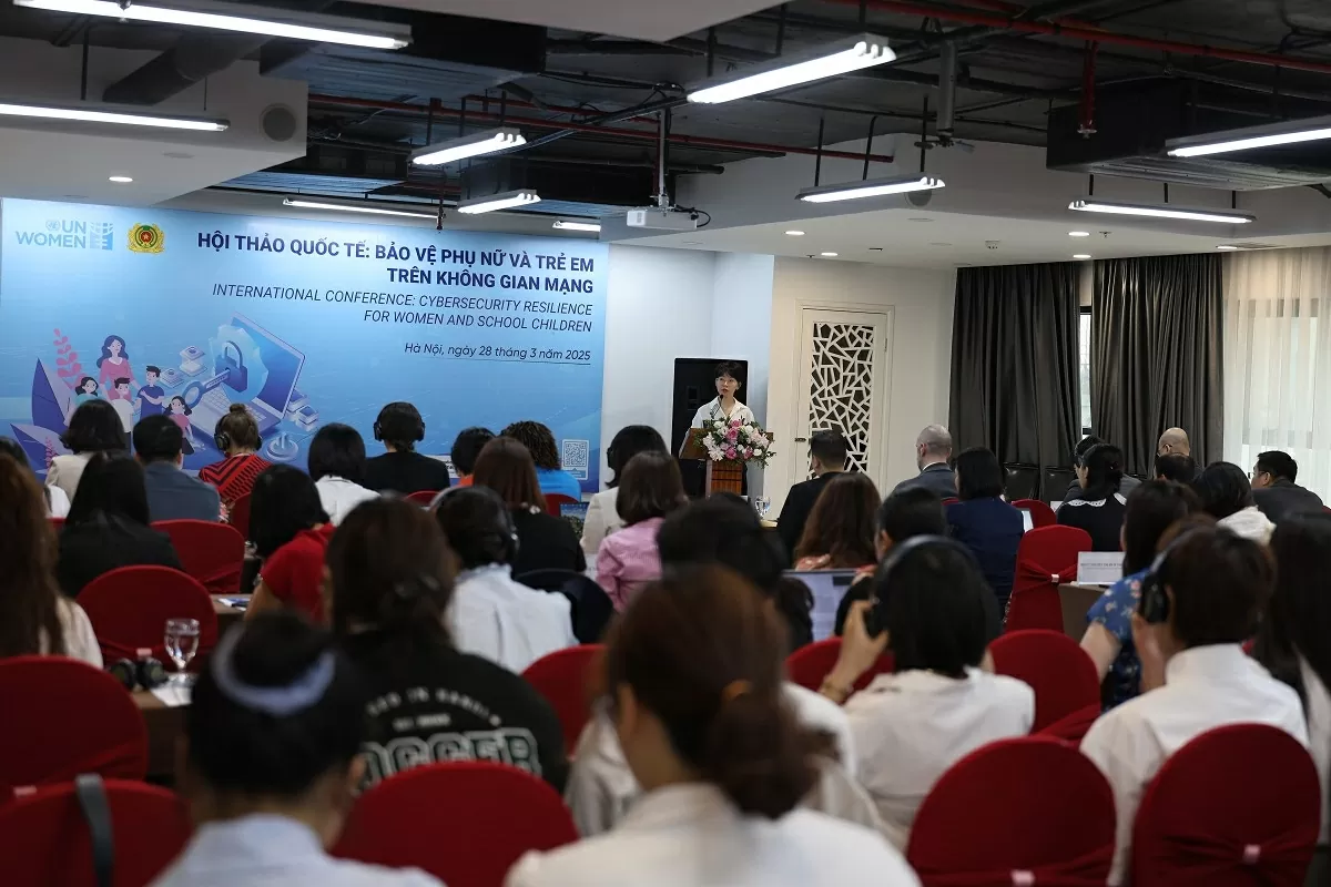 Toàn cảnh Hội thảo quốc tế: Bảo vệ phụ nữ và trẻ em trên không gian mạng ngày 28/3 tại Hà Nội. (Nguồn: UN Women)