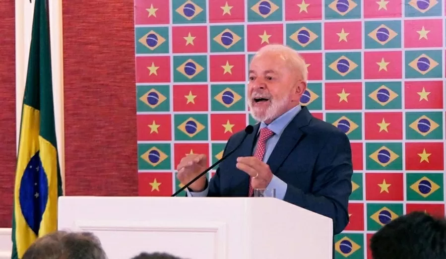 Tổng thống Brazil Luiz Inácio Lula da Silva tại buổi họp báo chiều ngày 29/3. (Ảnh: Thành Long)