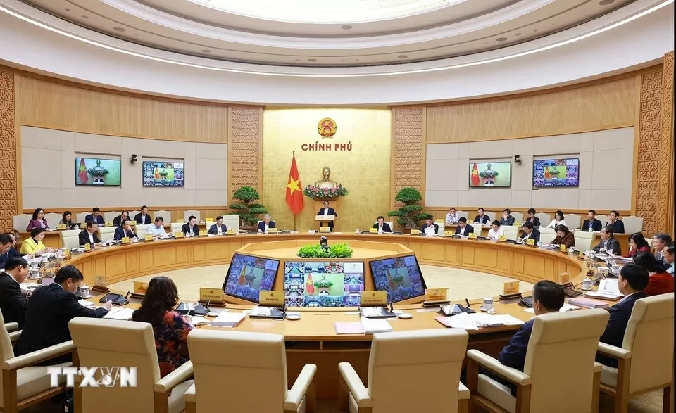 Thủ tướng Phạm Minh Chính chủ trì Phiên họp Chính phủ thường kỳ tháng 3 năm 2025. (Ảnh: Dương Giang/TTXVN)