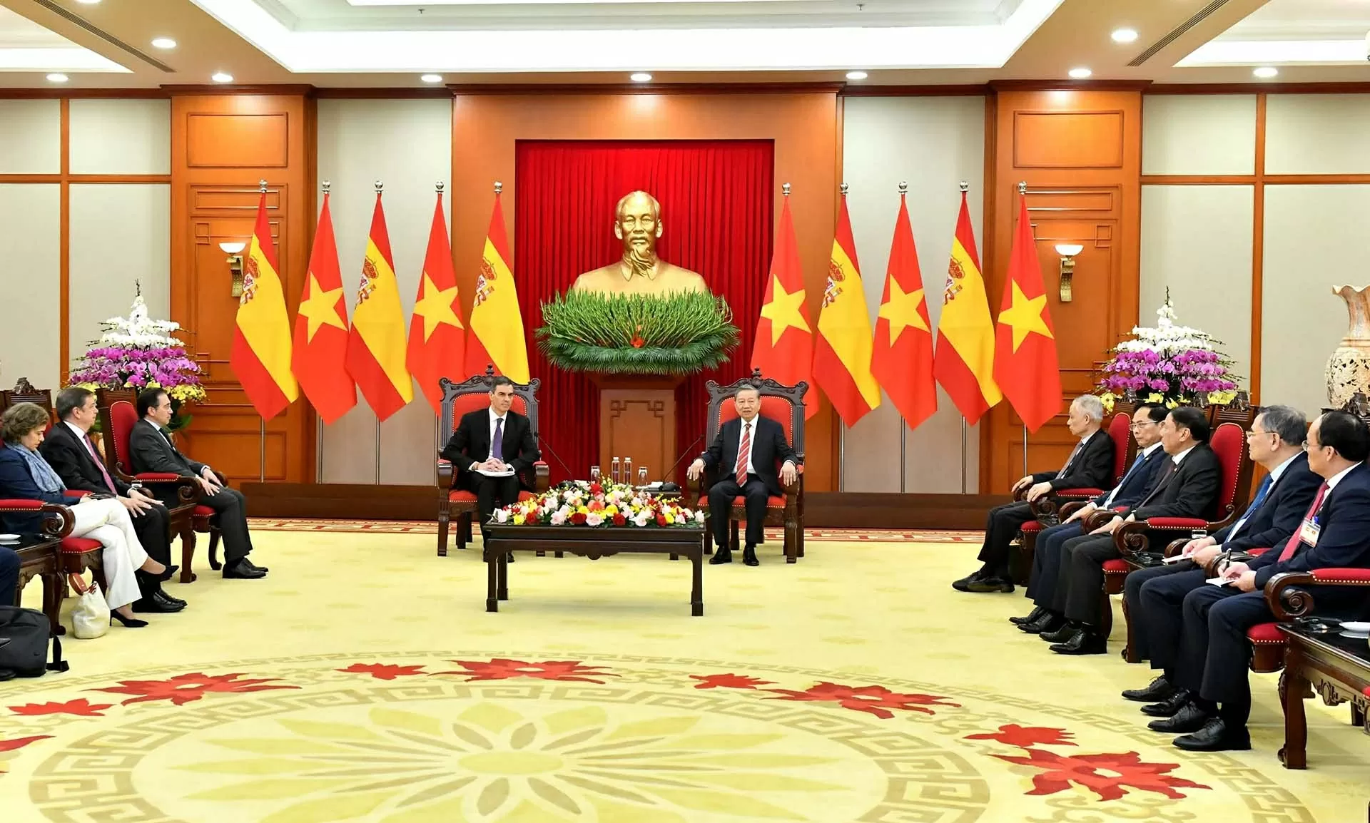 Quang cảnh buổi tiếp Thủ tướng Tây Ban Nha tại trụ sở Trung ương Đảng. (Nguồn: Báo Nhân dân)