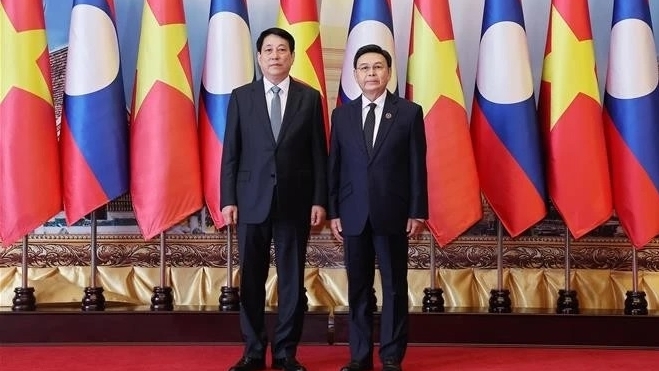 President Luong Cuong meets with top Lao legislator Saysomphone Phomvihane in Vientiane