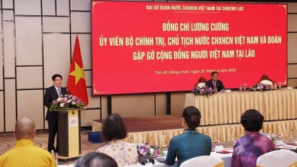 President Luong Cuong meets with representatives of Vietnamese community, businesses in Laos