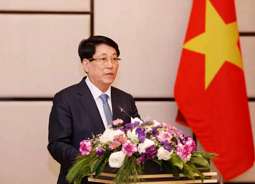 President Luong Cuong meets with representatives of Vietnamese community, businesses in Laos