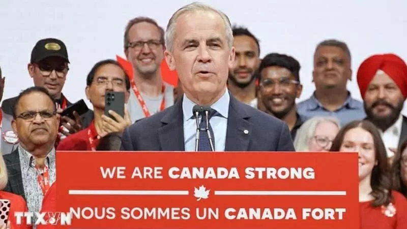 Thủ tướng Canada Mark Carney phát biểu tại Ottawa sau khi Đảng Tự do của ông giành chiến thắng trong cuộc tổng tuyển cử, ngày 29/4. (Nguồn: TTXVN) Thủ tướng Canada Mark Carney phát biểu tại Ottawa sau khi Đảng Tự do của ông giành chiến thắng trong cuộc tổng tuyển cử, ngày 29/4. (Nguồn: TTXVN)