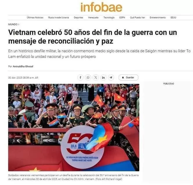 Vietnam’s peace message resonates in Argentine media. A screenshot of an article by Infobae.
