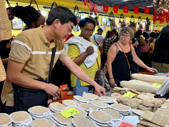 Environmentally friendly Vietnamese loofah products introduced for the first time at the Paris Fair. (Photo: VNA)