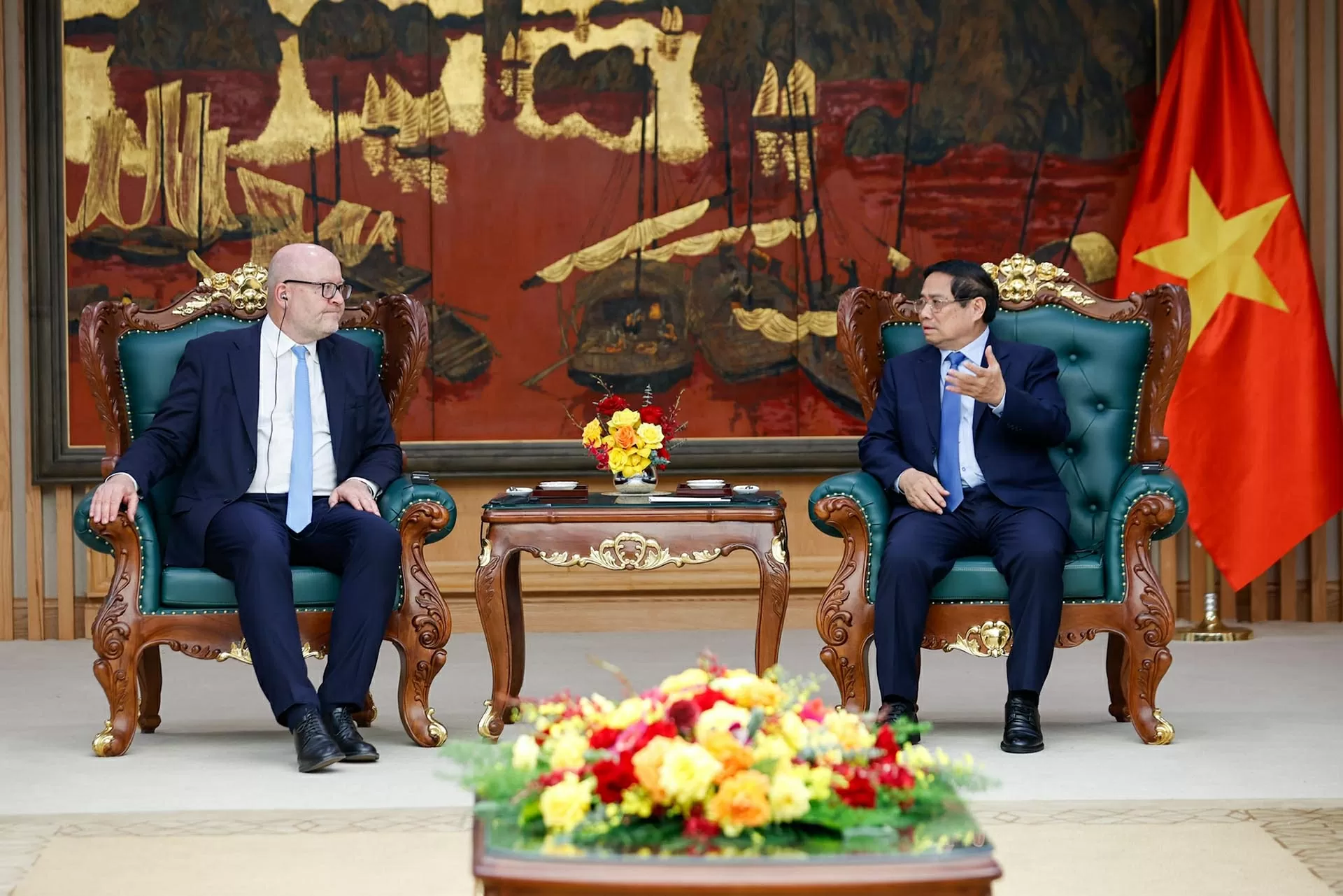 Thủ tướng Phạm Minh Chính tiếp ông Tomas Heidar, Chánh án Tòa án quốc tế về Luật biển (ITLOS). (Nguồn: VGP