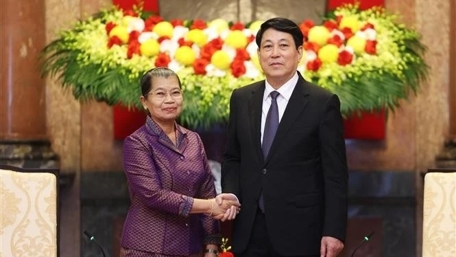 President Luong Cuong hosts Cambodian People's Party Vice President Men Sam An