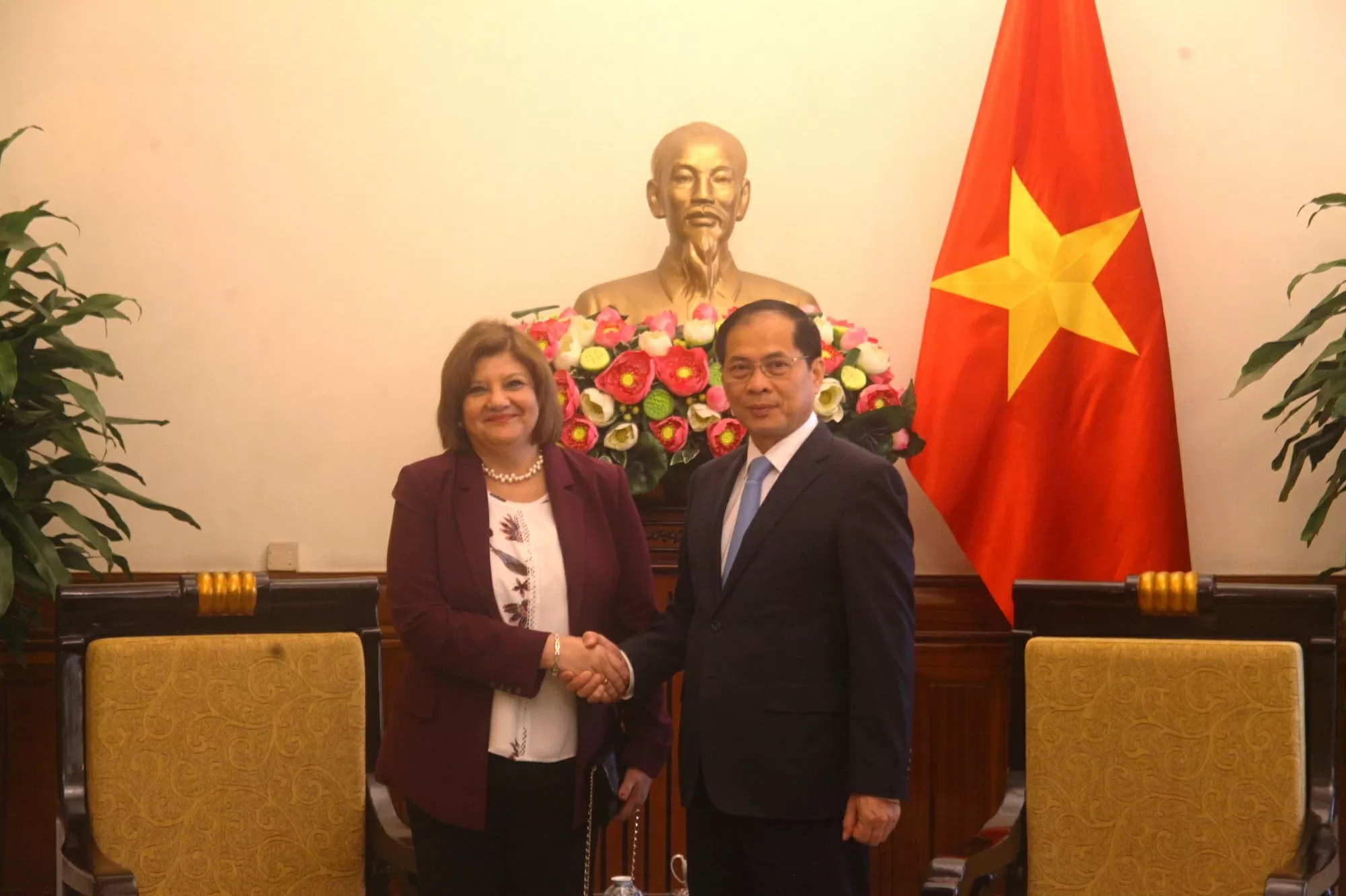 Deputy PM and Minister of Foreign Affairs Bui Thanh Son receives Egyptian Ambassador Amal Abdel Kader Elmorsi Salama for a farewell visit