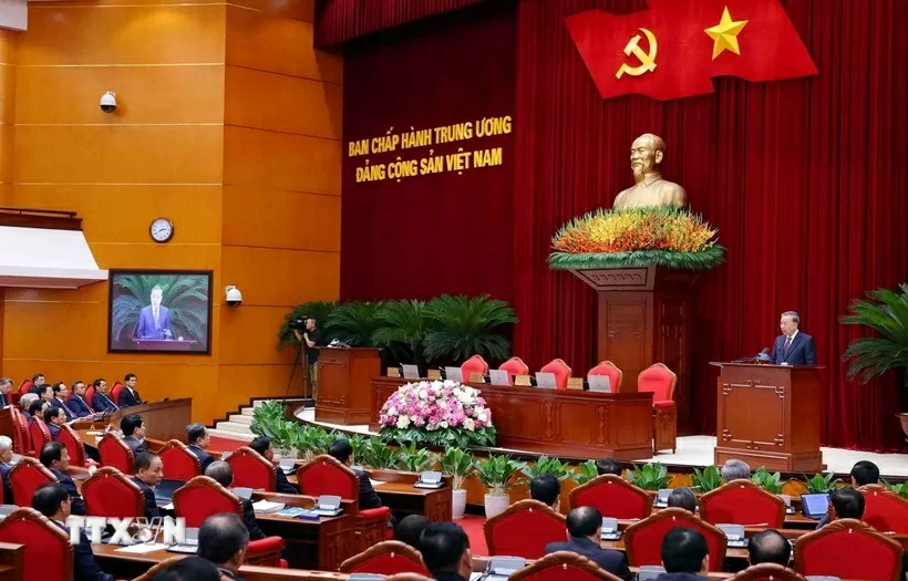 Hội nghị lần thứ 12 Ban Chấp hành Trung ương Đảng khóa XIII. (Ảnh: Phạm Kiên.TTXVN)